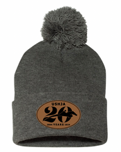 Load image into Gallery viewer, USHJA 20th Anniversary - Leather Patch Beanie - Sportsman - 12&quot; Knit Beanie (POM &amp; NO POM)