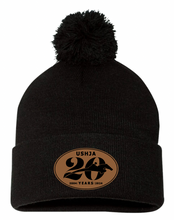 Load image into Gallery viewer, USHJA 20th Anniversary - Leather Patch Beanie - Sportsman - 12&quot; Knit Beanie (POM &amp; NO POM)
