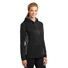 Load image into Gallery viewer, Sport-Tek® Ladies Sport-Wick® Fleece Colorblock Hooded Pullover