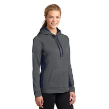 Load image into Gallery viewer, Sport-Tek® Ladies Sport-Wick® Fleece Colorblock Hooded Pullover