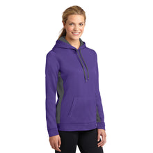 Load image into Gallery viewer, Sport-Tek® Ladies Sport-Wick® Fleece Colorblock Hooded Pullover